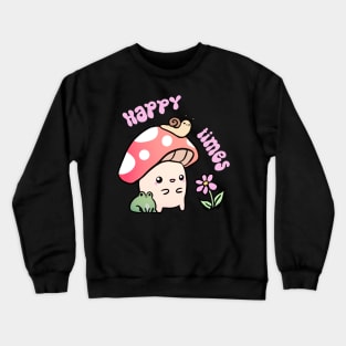 Happy Times a cute fun mushroom and frog and snail friends Crewneck Sweatshirt